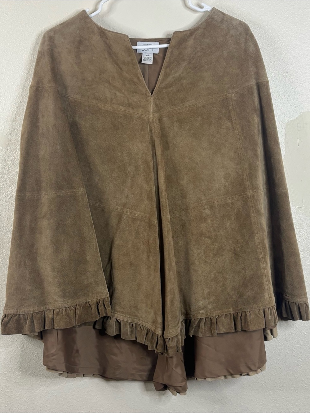 100% Leather Poncho Ruffles Sz M / L Western Cowboy Cowgirl Tan